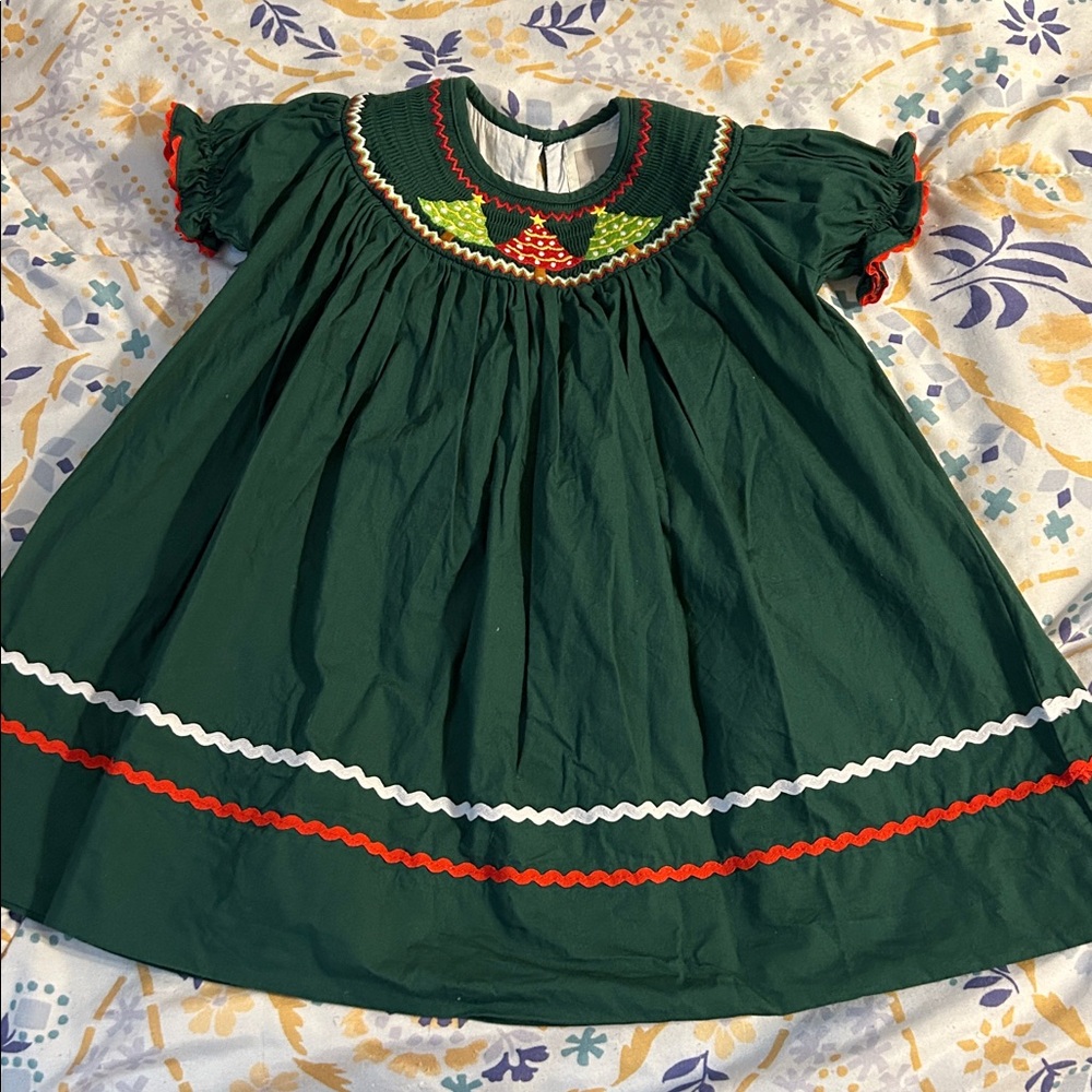 Green Embroidered Dress with Red Accents